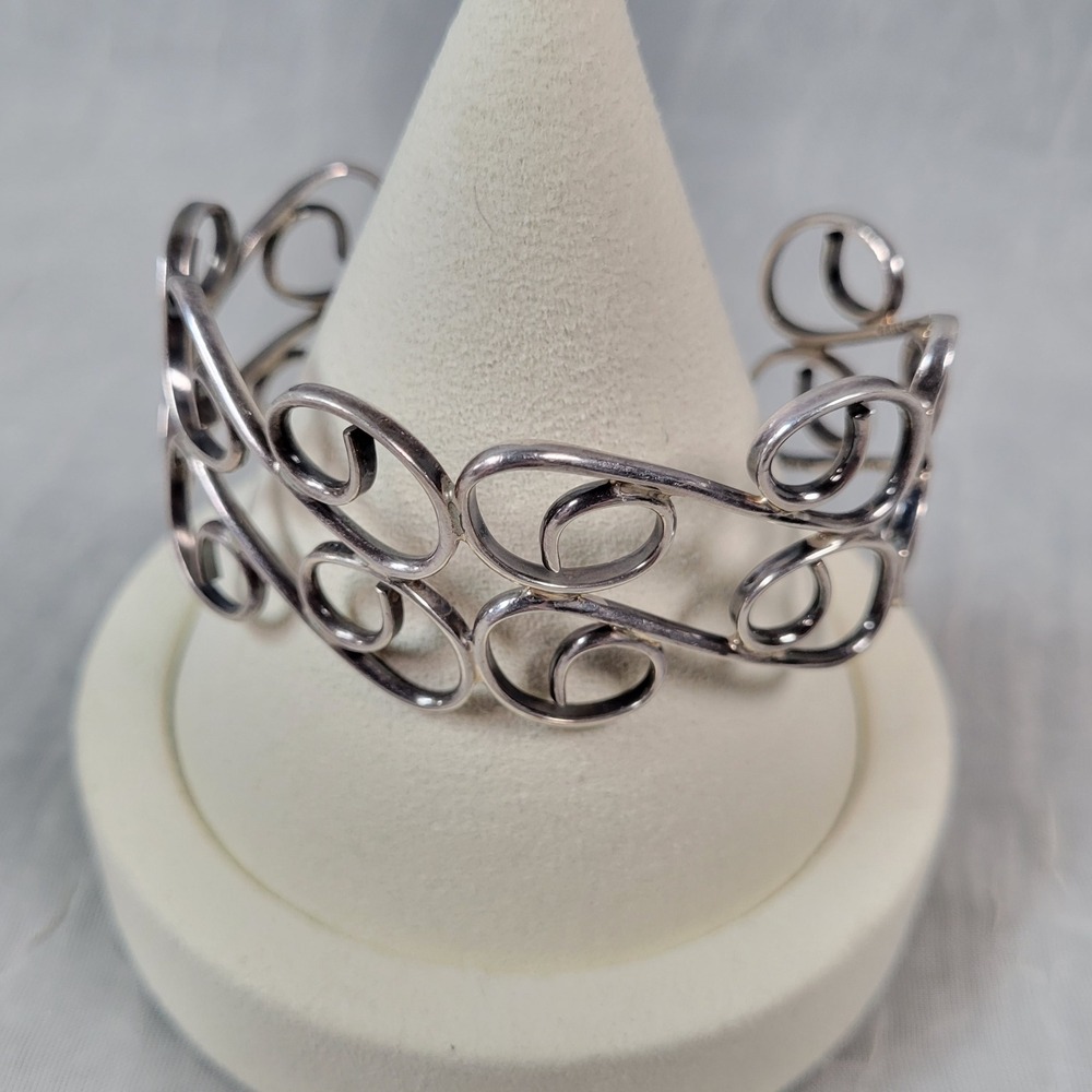 Mexico 925 Sterling Silver Scroll Openwork Cuff Bracelet 24.5g